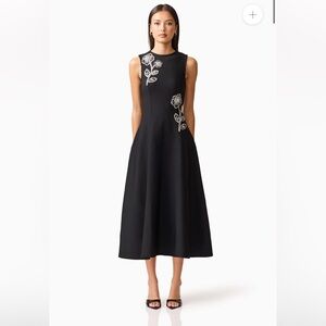 elliatt soleil black 3d flower sequin embellished knit A-line midi dress small